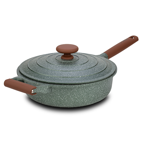 [1003309] Die cast aluminum deep fry pan "Ωmega" with lid and nonstick stone coating 28cm