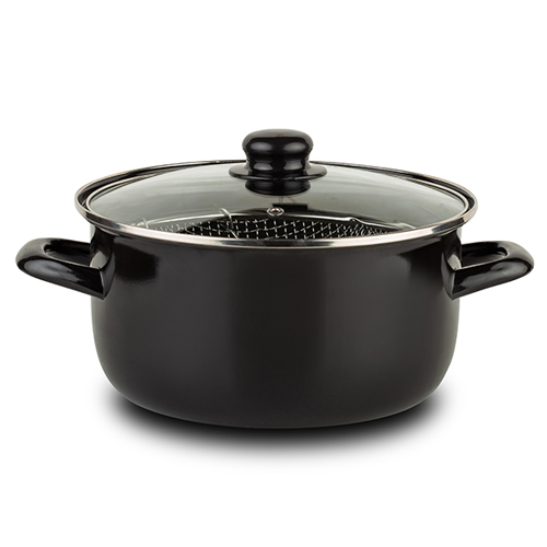 [1003325] Casserole with stainless steel basket for french fries and enamel coating 24cm