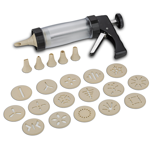 [1003342] Cookie maker and icing gun "Misty" with stainless steel plunger, 23pcs set, 22cm