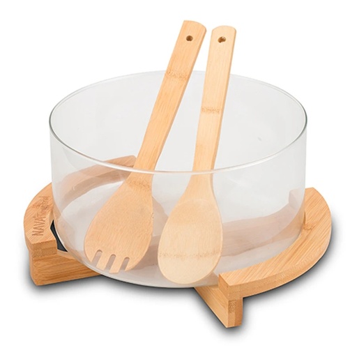 [1003355] Salad bowl "Terrestrial" with bamboo base 24cm