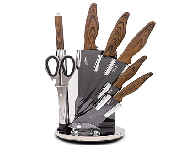 [1003364] Stainless steel knife set of 8pcs with stone coating on acrylic stand