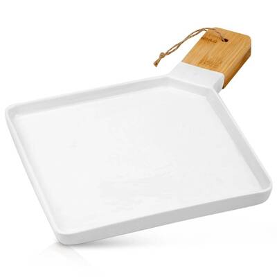 [1003407] Porcelain plate "Terrestrial" with bamboo handle 45cm