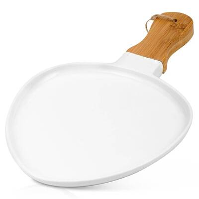 [1003409] Porcelain plate "Terrestrial" with bamboo handle 40cm