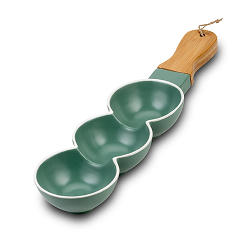 [1003414] Three section porcelain nut bowl "Terrestrial" with bamboo handle 41cm