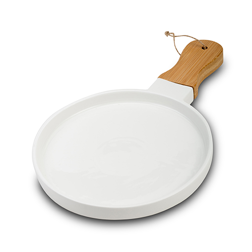 [1003415] Porcelain plate "Terrestrial" with bamboo handle Circular shape 35cm
