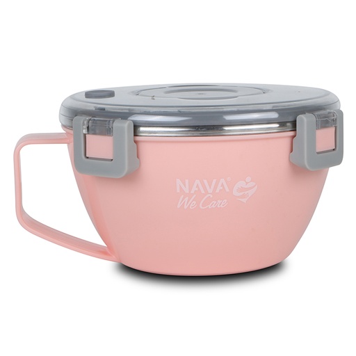 [1003446] Round stainless steel insulated lunch box "We Care", pink 850ml