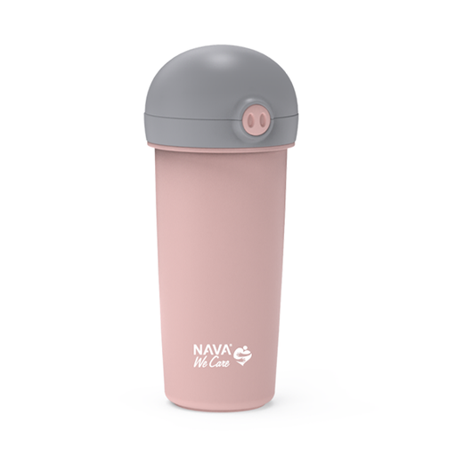 [1003457] Plastic water bottle with silicone straw "We Care", pink 380ml