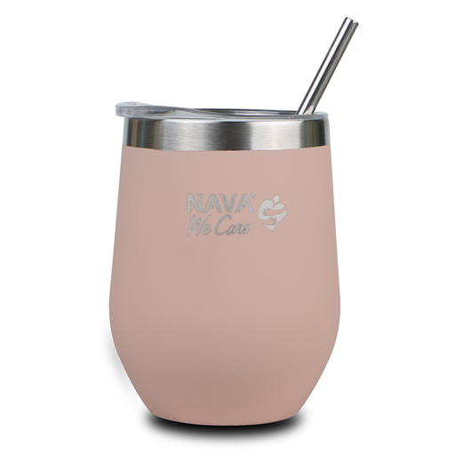 [1003460] Stainless steel insulated travel mug with straw "We Care", pink 360ml
