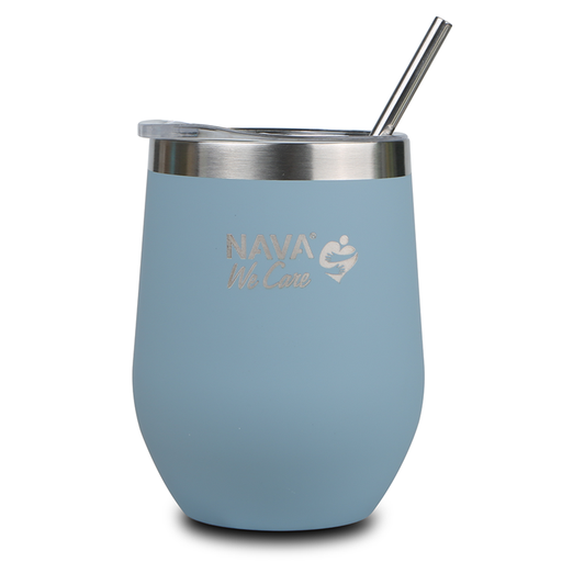 [1003461] Stainless steel insulated travel mug with straw "We Care", blue 360ml