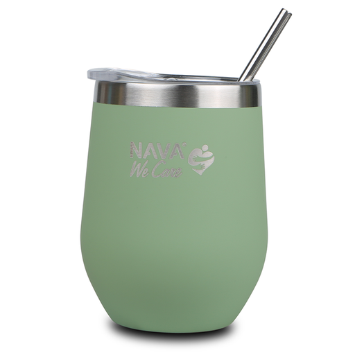 [1003462] Stainless steel insulated travel mug with straw "We Care", green 360ml