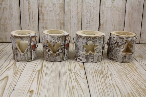 [1003684] Wood Deco Lamp, Glass with Candle Inside 12X12 CM 16H