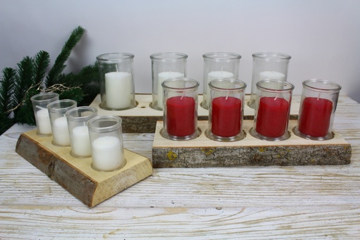[1003686] DECORATIVE CLSIC ADVENT CONCEPT IN/OUT SET OF4 SMALL WOODEN PLATE W/ GLASS+CANDLE GLASS 6X8,5CM 16Hrs