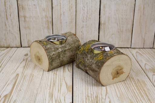 [1003700] WOOD LOG REFILL WITH LEMONGRASS WAX IN WHITE10X4,5 CM TIN CUP 12Hrs