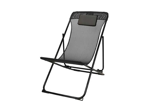 [1000515] FOLDING CHAIR, SIZE: 101X61X91CM. TUBE: 30X20X0.1/30X15X0.1MM. POWDER COATING. ALU FRAME IN MAT BLACK. WITH BLACK 2X1 FABRIC SEATING 540GSM