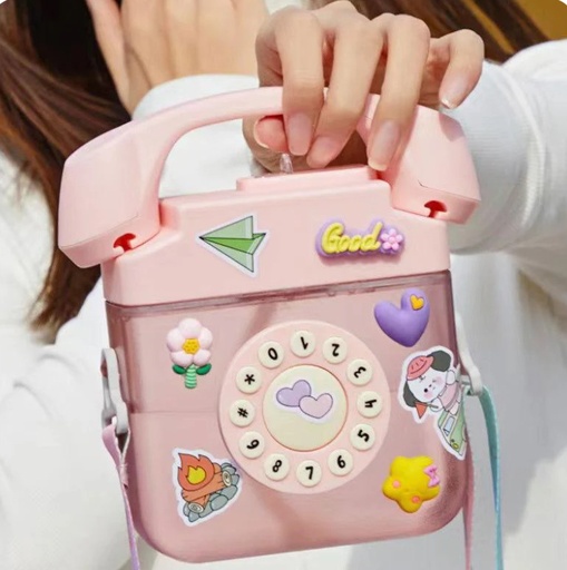 [1004203] Kids Water Plastic Bottle Telphone 400ML MIN-007-Pink