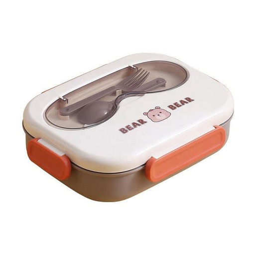 [1004221] Lunch Box Stainless Steel with Cutlery set Mix Colors Sunglass shape LBS-004-Cream