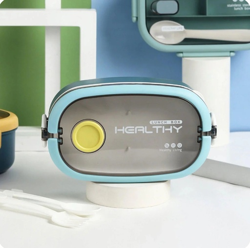 [1004223] Lunch Box Stainless Steel with Cutlery set Mix Colors LBS-005-Blue