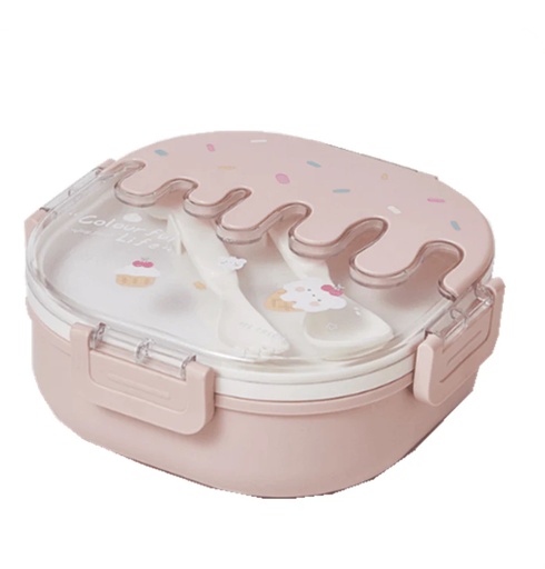 [1004227] Lunch Box Stainless Steel with Cutlery set Mix Colors LBS-007-Pink