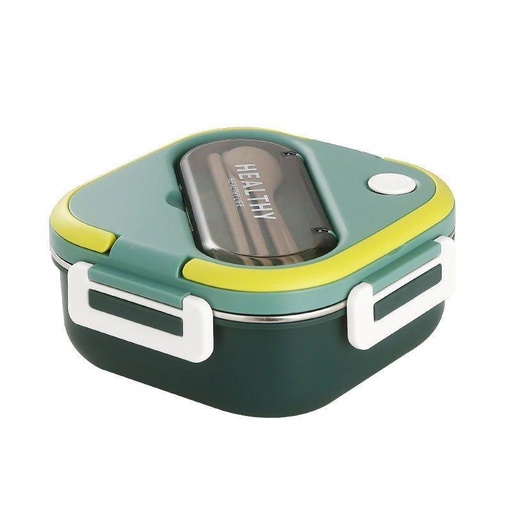 [1004229] Lunch Box Stainless Steel with Cutlery set Mix Colors LBS-012-Green
