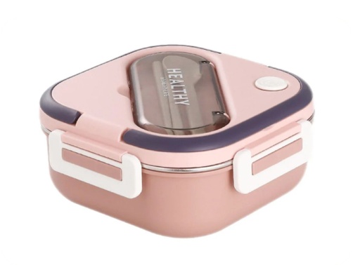 [1004230] Lunch Box Stainless Steel with Cutlery set Mix Colors LBS-012-Pink