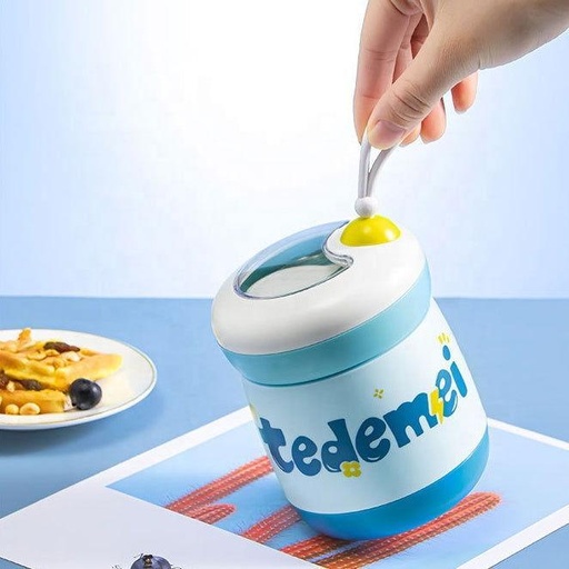 [1004231] Lunch Box Stainless Steel with Spoon Mix Colors LBS-016-Blue