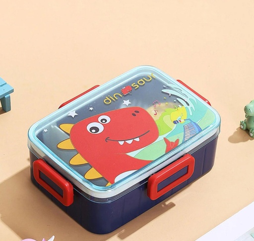 [1004241] Kids Lunch Box Plastic with Spoon Mix Colors LBP-006-Dinosaur