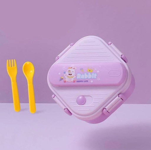 [1004246] Lunch Box Plastic with Spoon Mix Colors LBP-007-Rabbit