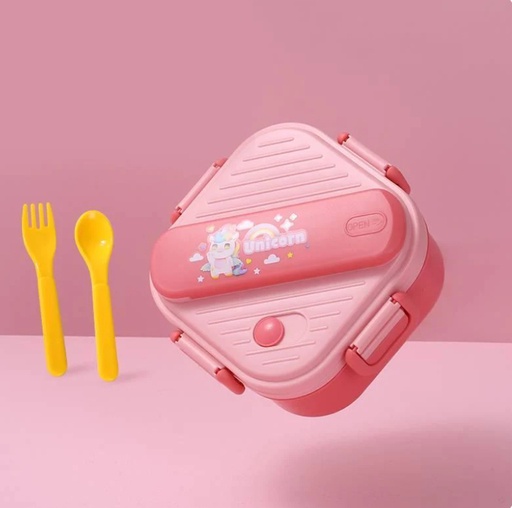 [1004247] Lunch Box Plastic with Spoon Mix Colors LBP-007-Unicorn