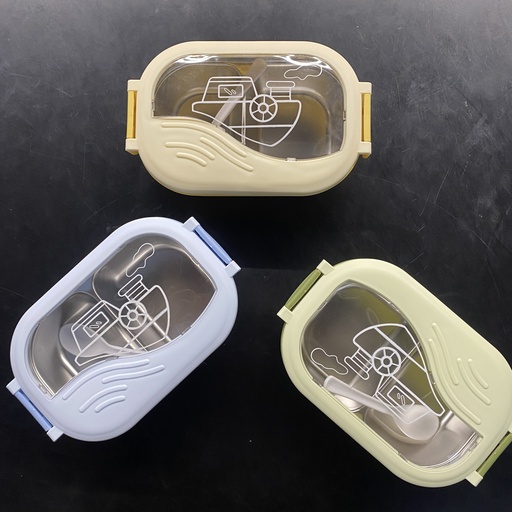 [1004276] Lunch Box Stainless Steel divided  with Spoon Mix Colors 1123-34